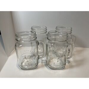 Libbey Set of 4 Glass Mason Jar Mugs County Fair Rooster Drinking Glasses